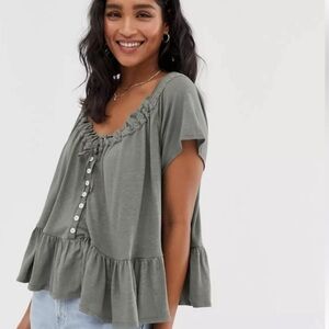 Free People Charlie Green Flutter Short Sleeve Blouse Size XS Women’s